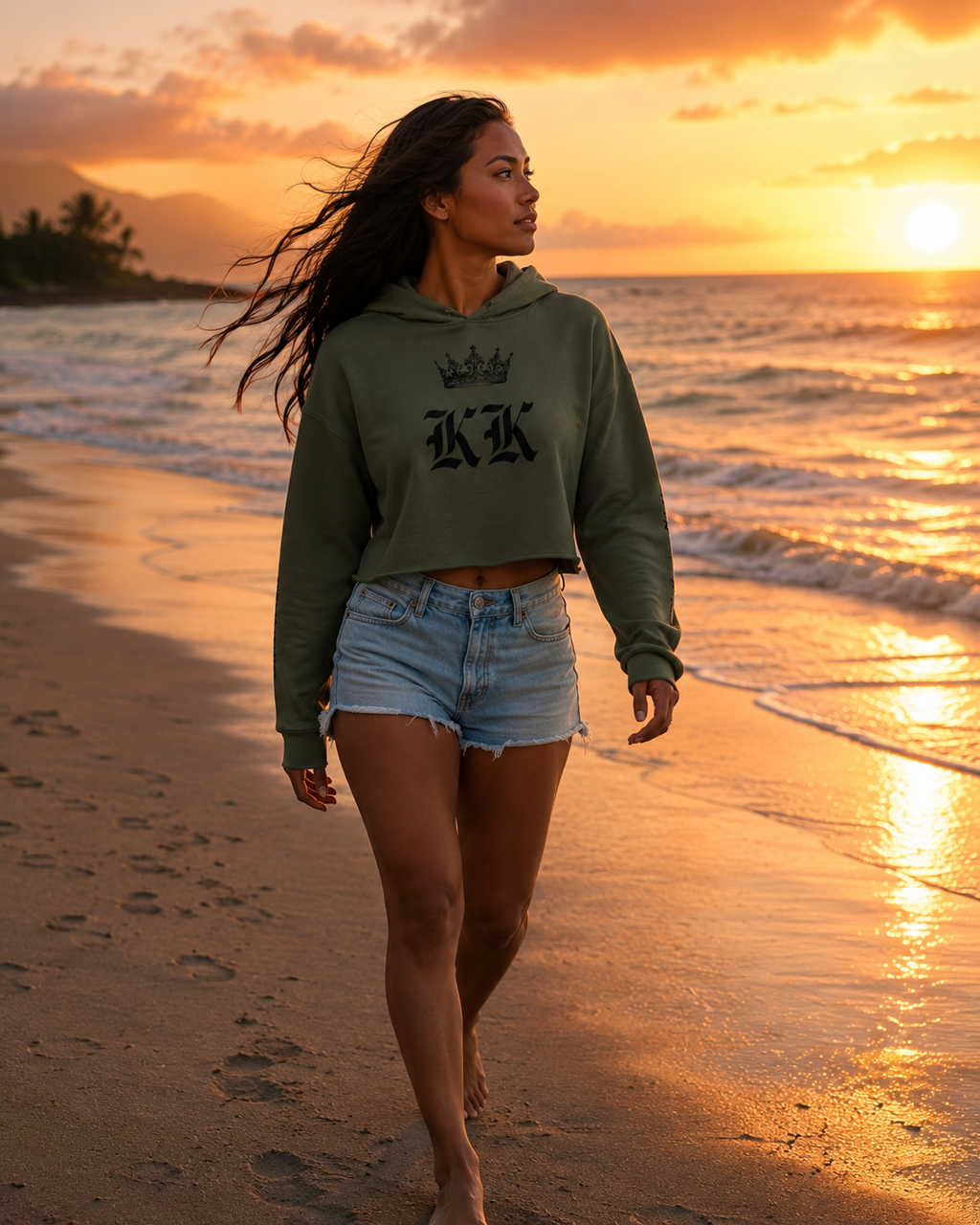 Sunset Olive Cropped Hoodie