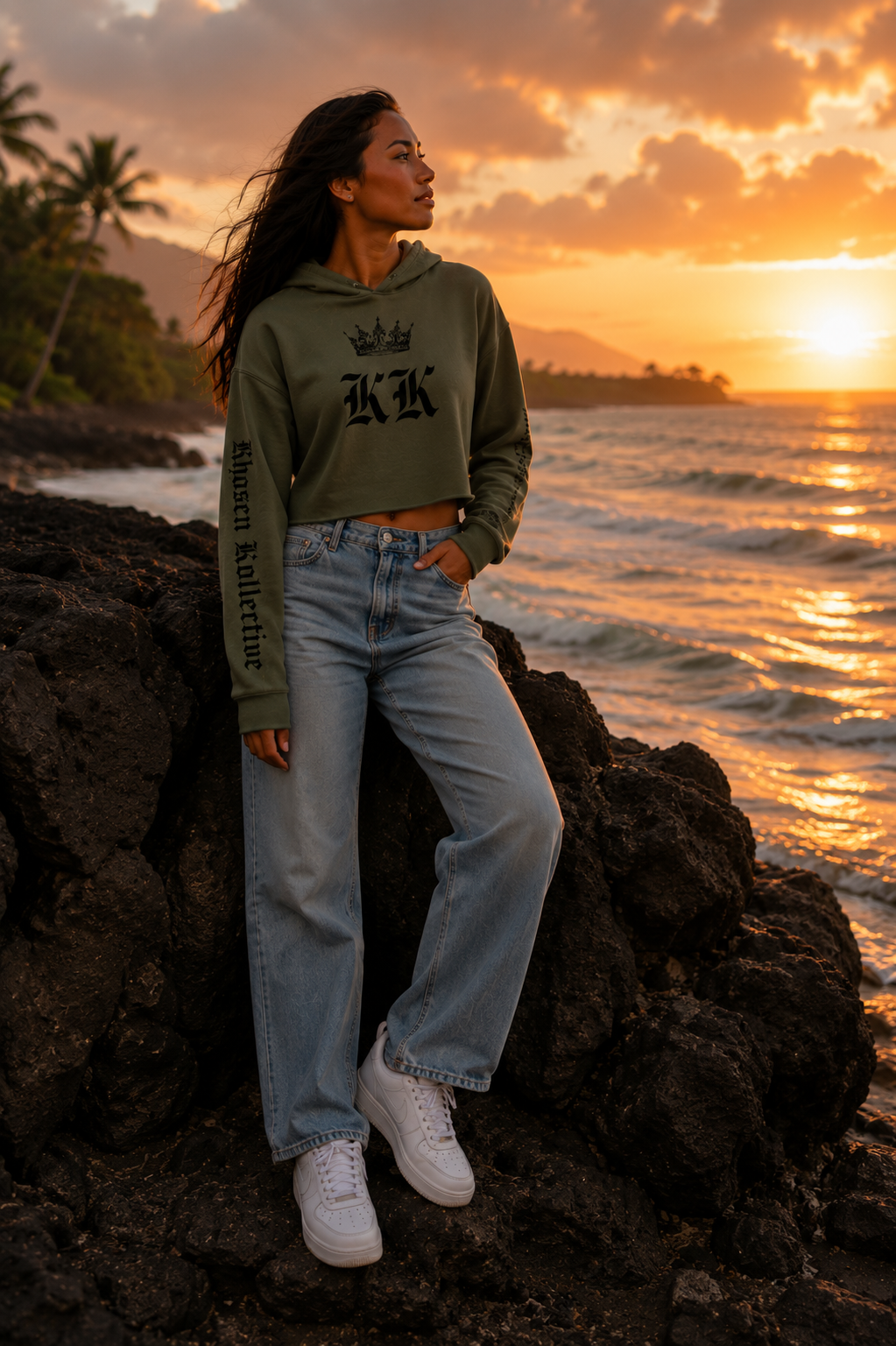 Sunset Olive Cropped Hoodie