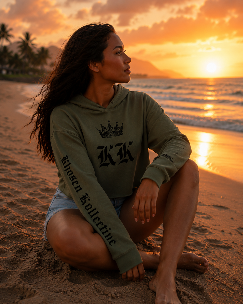 Sunset Olive Cropped Hoodie