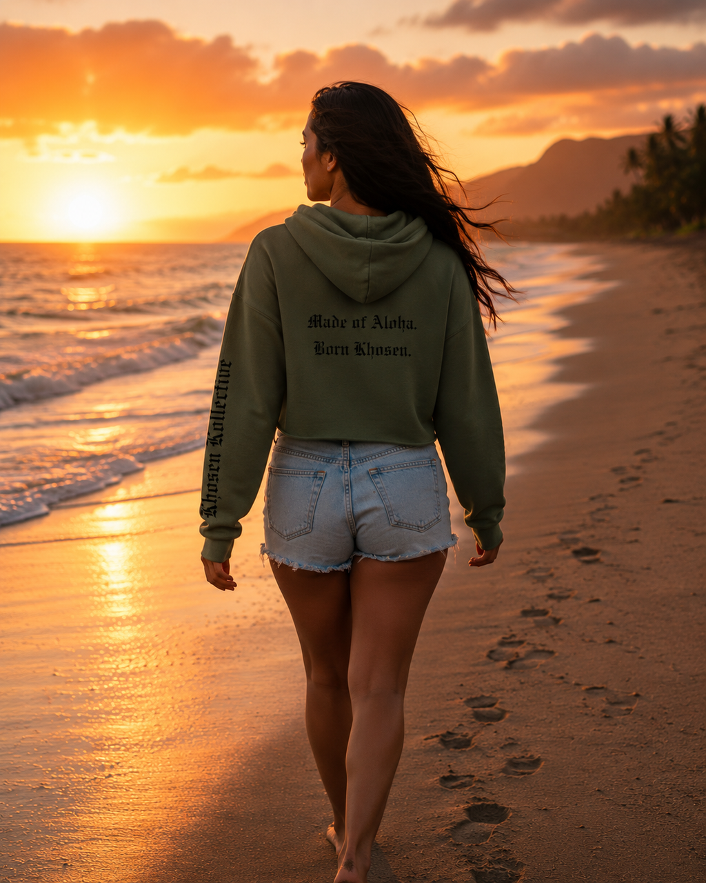 Sunset Olive Cropped Hoodie